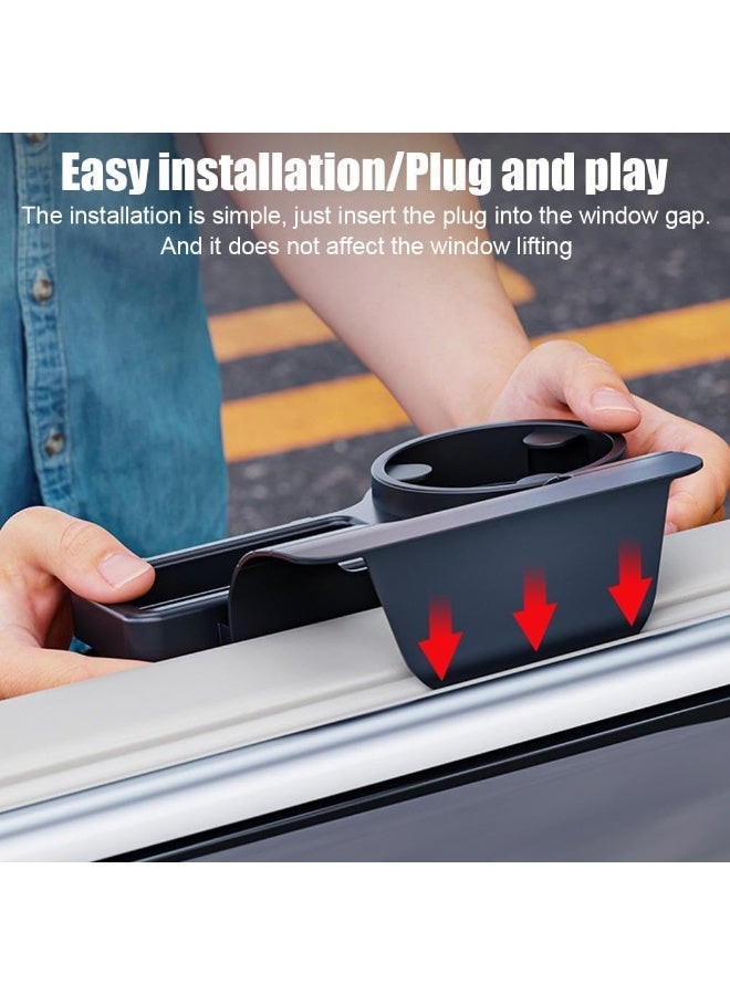 FAYET Car Door Cup Holder Organizer with Phone Storage and Hooks, No-Tool Window-Mounted Drink Pocket, Multifunction Vehicle Door Side Hanging Storage Box with Charging Hole - Image 4